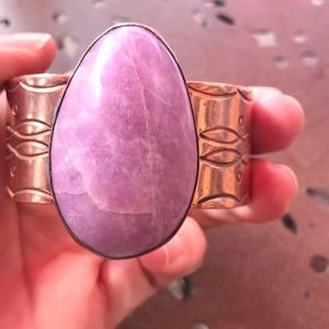 Copper Cuff Bracelet with huge Rose quartz piece